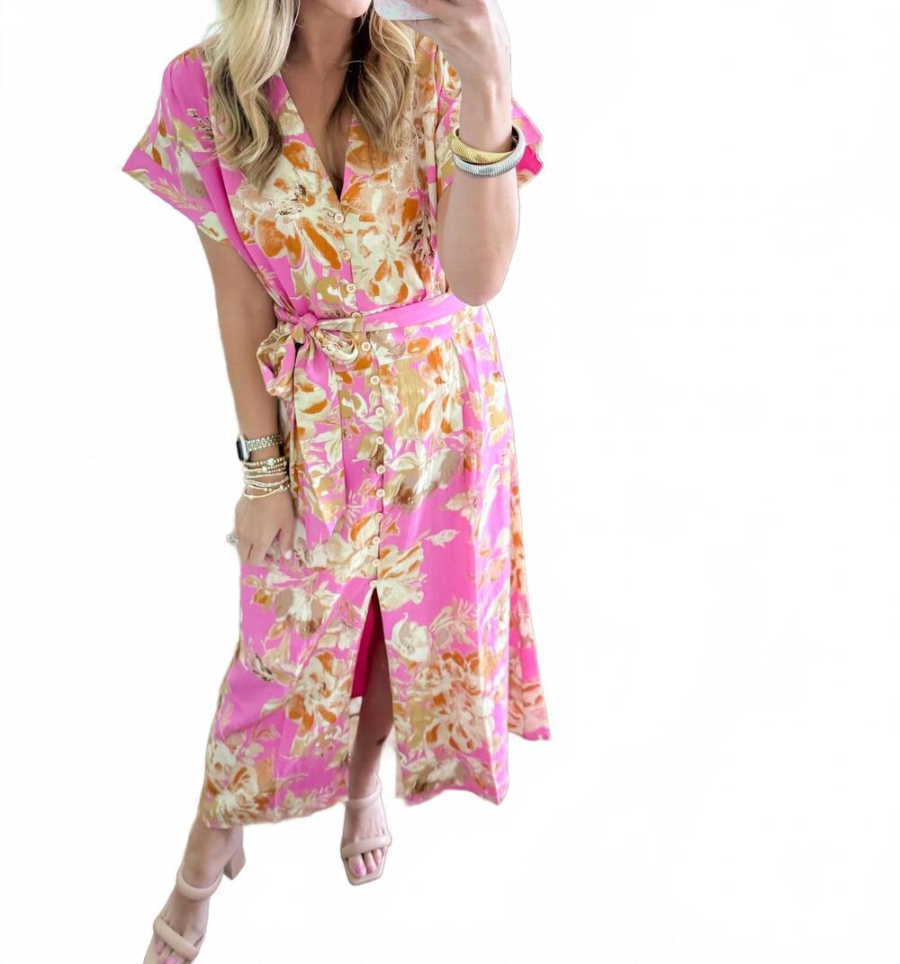 NEW THML hour floral maxi dress in pink